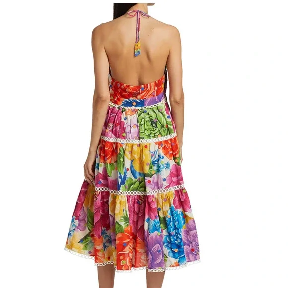 nwt farm rio rainbow chiquita flower midi dress size large - Picture 3 of 3